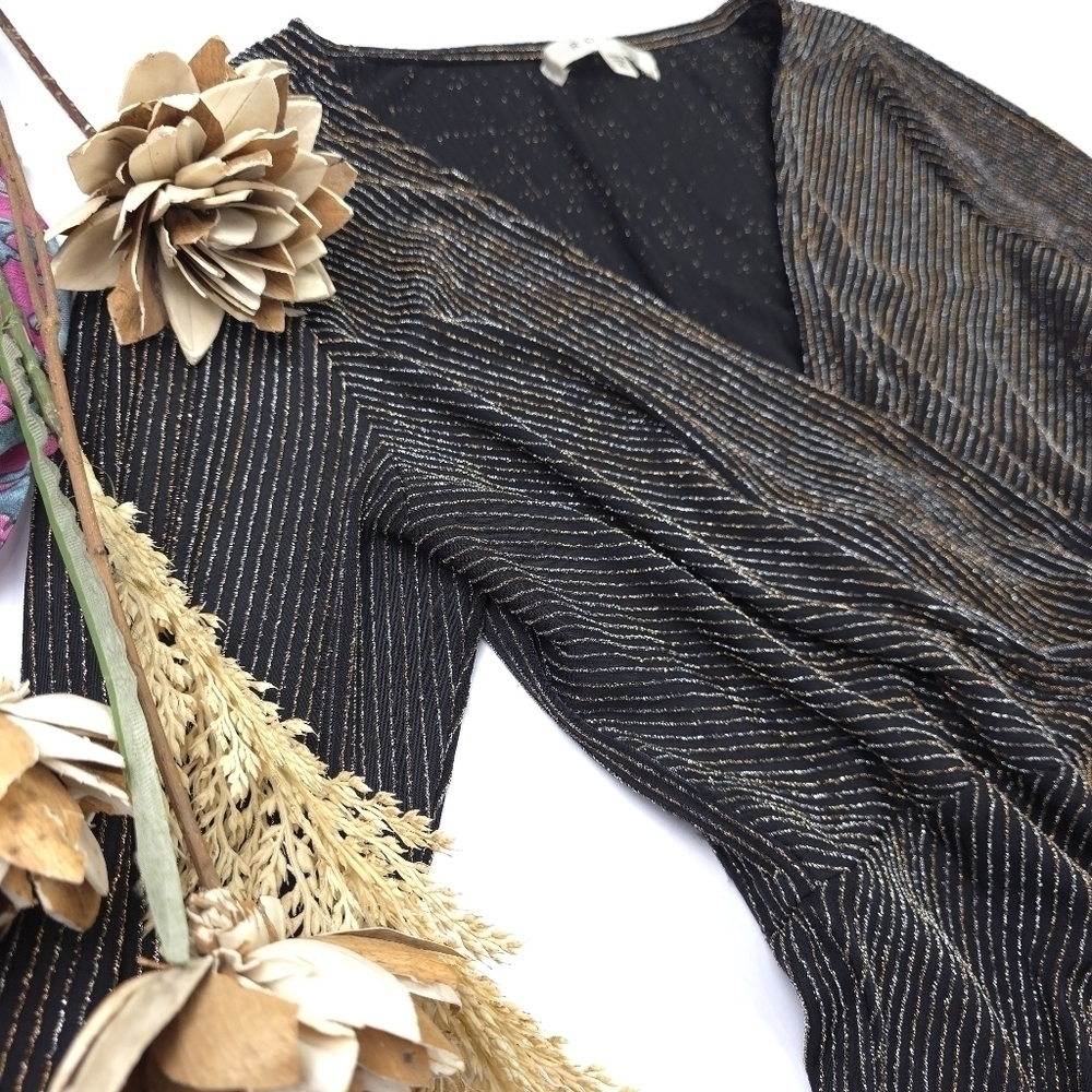 Row A Dark Brown Elegant Silver and Gold Shimmer Stripe Women's Dress Sz XL - Picture 7 of 10